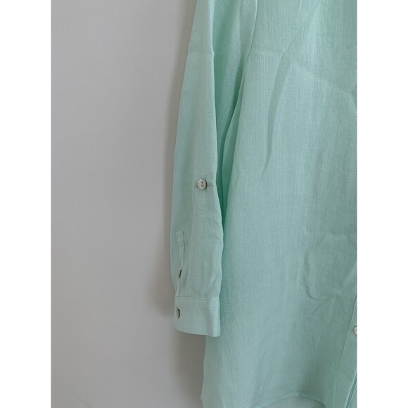 Fridaze Shirt Women’s Medium Linen Green 3/4 Sleeve Roll Tab Button Linen Blouse - Picture 3 of 7